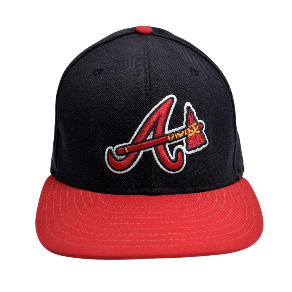 VTG Atlanta Braves New Era 59Fifty Tomahawk Hat 100% Wool Grey Underbrim 7 3/8